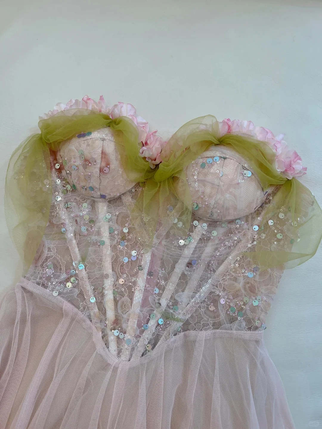 Sweet Pink A-line Suspenders Sequined Tulle Long Prom Dress Evening Dress Bridesmaid Dress P4049 - Image 6