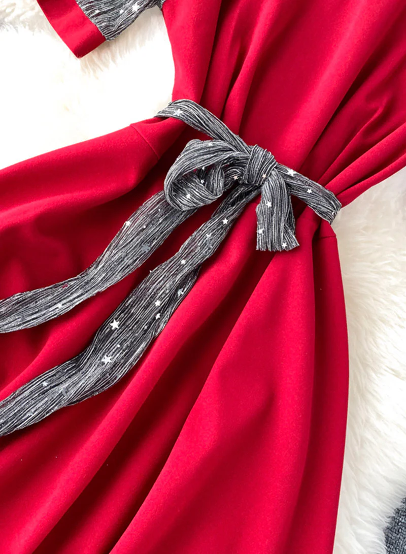 Unique A line round neck splicing short sleeve dress fashion dress 048 - Image 6