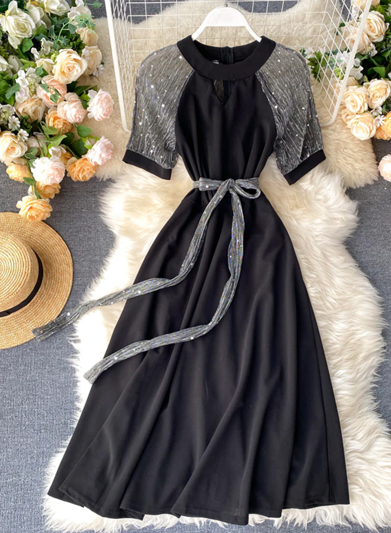 Unique A line round neck splicing short sleeve dress fashion dress 048 - Image 8