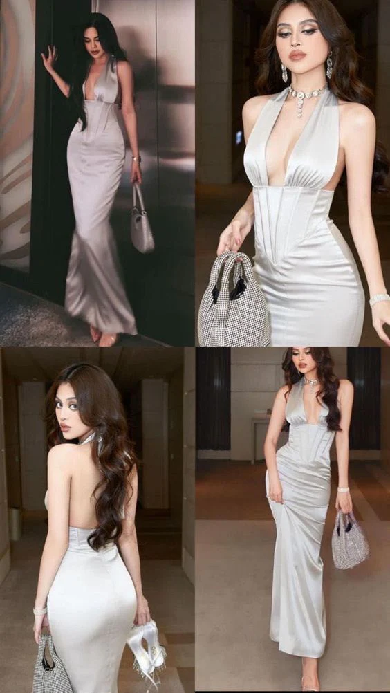 Vintage Mermaid Halter Sleeveless Satin Backless Wedding Dresses P885 - Image 4
